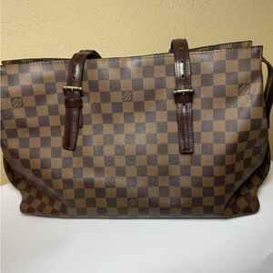 Louis Vuitton Brown Checkered Tote with Dark Brown Straps
